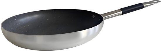 Koekenpan Ø 30 cm - Geschikt voor Inductie & Gas - Luxe Aluminium Bakpan met Ital Stone Anti-aanbaklaag & Graniet look - 100% PFOA, Lood & Nikkelvrij - Krasbestendige Steenlaag met Soft-Grip Steel - Zwart/Grijs