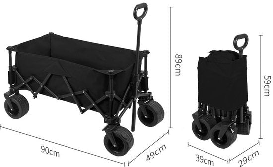 Bolderkar Opvouwbaar 135L - Extra Sterke Bolderwagen tot 150KG - Met Dubbele Rem & Telescopische Trekstang - Compact Inklapbare Strandkar met 360° Wielen - All-Terrain Trekkar voor Camping & Boodschappen - Bolderkarren Inclusief opbergtas - Zwart