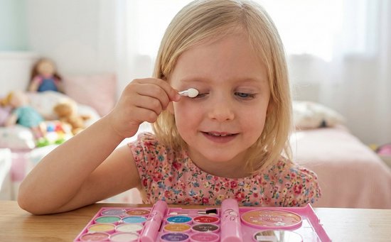 Kinder Make-up Set in Notitieboekje - 19-delig Speelgoed Make-up Palet met Spiegel - Afwasbaar & Parabeenvrij - Veilige Cosmetica met Oogschaduw & Lipgloss - kinder make up koffer - Rollenspel - Cadeau voor Meisjes 5 tot 8 Jaar