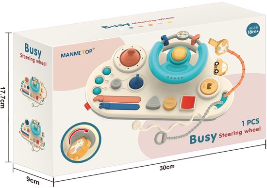 Montessori Baby Speelgoed & Busy Board - Fijne Motoriek Training - Interactief Auto Stuur met Geluid, Sleutels, Bijtring & Trektouw - Educatief Kinderen - Activity centre - Educatief Activiteitenbord - Kraamcadeau - Verjaardag Cadeau - 18 Maand +