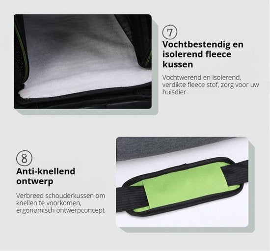 Grote Uitbreidbare Huisdier Reistas - 48x31x80 cm - Draagtas Hond - Draagtas Kat - Kattentas - Draagtas voor Katten & Kleine Honden - Tot 8kg - Opvouwbaar - Ventilerend - Met Bagageband & Schouderband - Met Opbergvakken - Groen