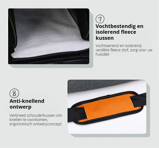 Grote Uitbreidbare Huisdier Reistas - 48x31x80 cm - Draagtas Hond - Draagtas Kat - Kattentas - Draagtas voor Katten & Kleine Honden - Tot 8kg - Opvouwbaar - Ventilerend - Met Bagageband & Schouderband - Met Opbergvakken - Oranje