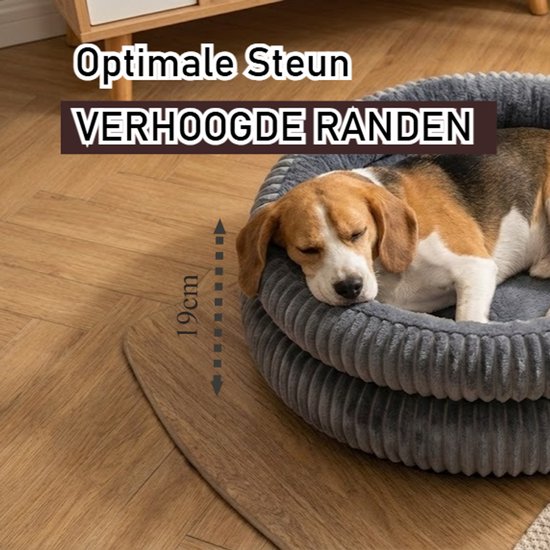 Donut Hondenmand & Kattenmand 65 cm - Fluffy Pluche Huisdierbed met Uitneembaar Kussen - Anti Stress & Kalmerend - Met Anti-slip Bodem - Zacht en Wasbaar in Machine - Ondersteuning voor Nek en Rug - voor Kleine tot Middelgrote Honden & Katten - grijs