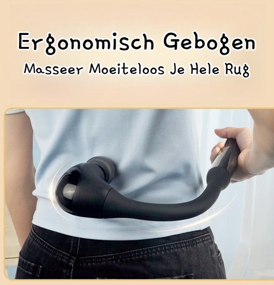 Massage Gun met Verlengd Handvat - Diepe Spiermassage & Percussie Massage - Professioneel Spiermassageapparaat voor Rug, Nek & Schouders - U-vormig & Ergonomisch Design - Draadloos Massagepistool - 4 Opzetstukken - Krachtig Spierherstel & Ontspanning