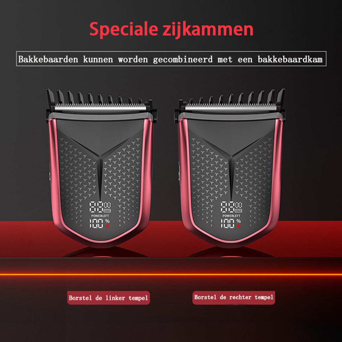 Tondeuse-All-in-One Precisietrimmer, Apparaat voor Gezicht en Hoofd-4 Lengtestanden (2-15 mm)-Waterdicht-Zelfslijpende Mesjes-Draadloos-Batterij Indicatie USB oplaadbare 120 min batterijduur (Rood)