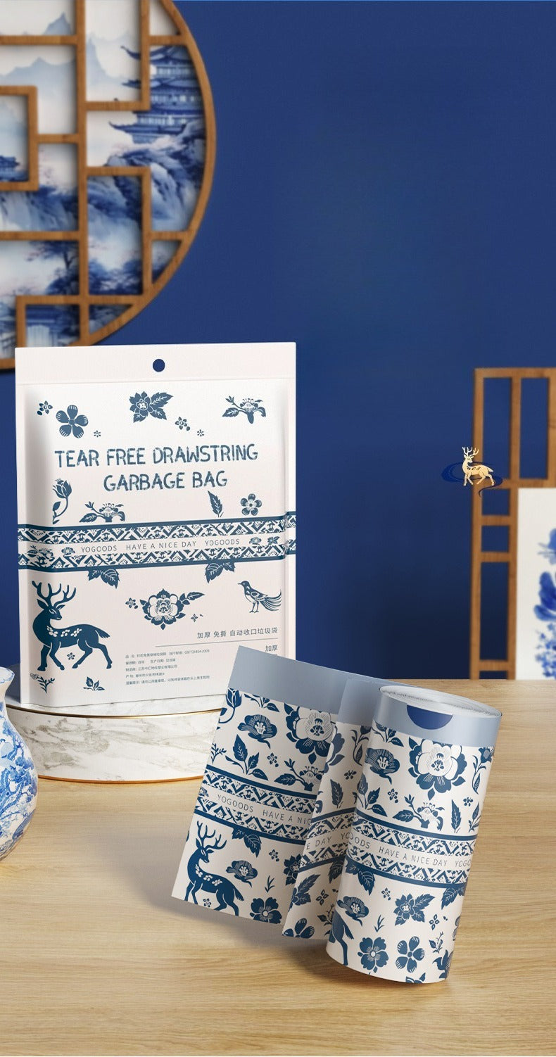 Extra Sterke Afvalzakken met Trekkoord - 20 Liter 87 Stuks - Scheurvaste Vuilniszakken - Stijlvol Delfts Blauw Design - Lekvrij & Extra Dik - Pedaalemmerzakken voor Keuken - 50*60CM- Universele Pasvorm voor Prullenbak - Niet Doorschijnend