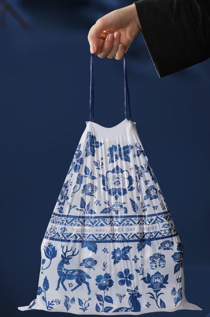 Extra Sterke Afvalzakken met Trekkoord - 20 Liter 87 Stuks - Scheurvaste Vuilniszakken - Stijlvol Delfts Blauw Design - Lekvrij & Extra Dik - Pedaalemmerzakken voor Keuken - 50*60CM- Universele Pasvorm voor Prullenbak - Niet Doorschijnend