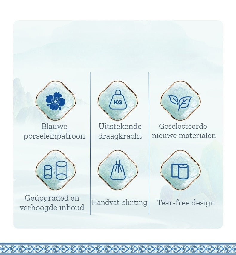 Extra Sterke Afvalzakken met Trekkoord - 20 Liter 87 Stuks - Scheurvaste Vuilniszakken - Stijlvol Delfts Blauw Design - Lekvrij & Extra Dik - Pedaalemmerzakken voor Keuken - 50*60CM- Universele Pasvorm voor Prullenbak - Niet Doorschijnend