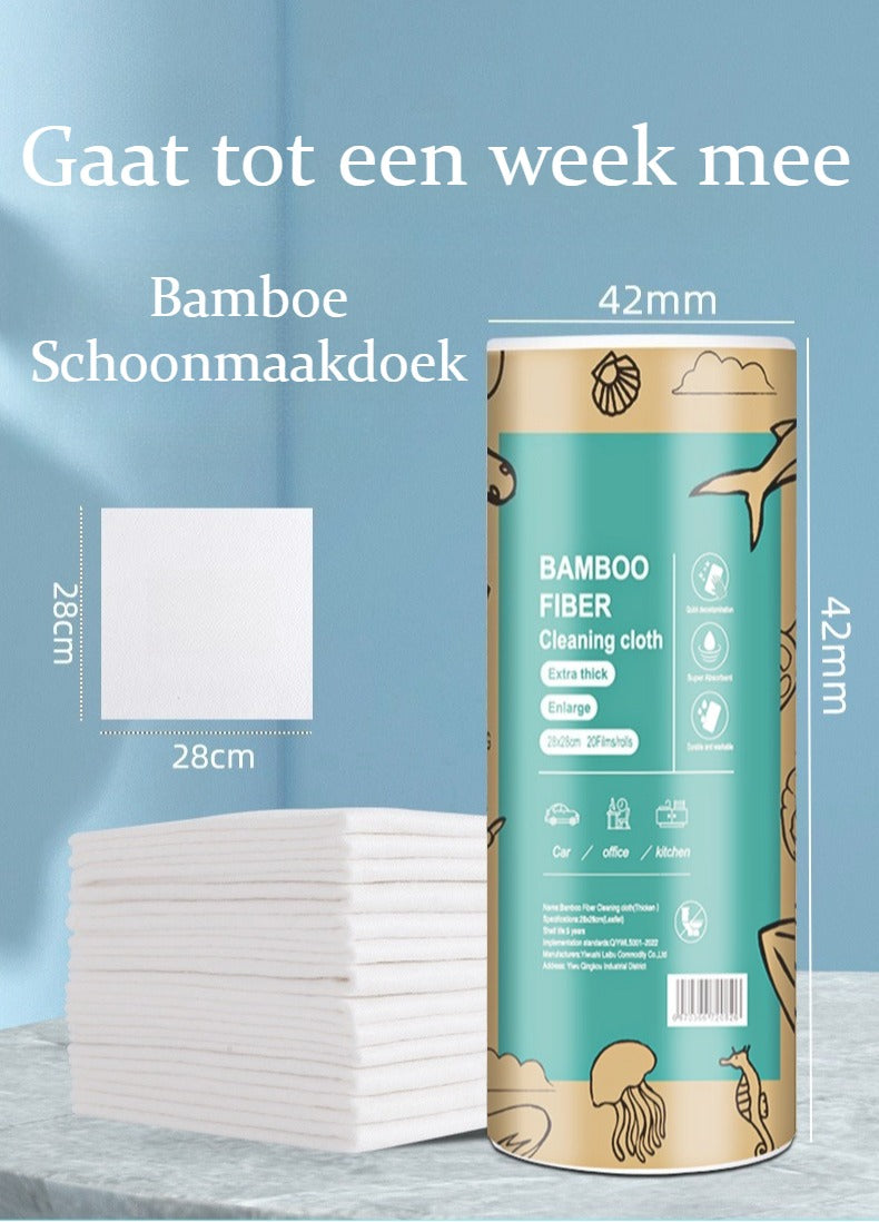 Herbruikbare bamboe keukenrol - 40 herbruikbare vaatdoekjes - Wasbaar keukenpapier - Natuurlijk - Biologisch afbreekbaar - Ultra-absorberend & vetvrij - 28 x 28 cm - Pluisvrij & krasvrij - Multifunctionele wonderdoekjes voor ramen, auto & interieur