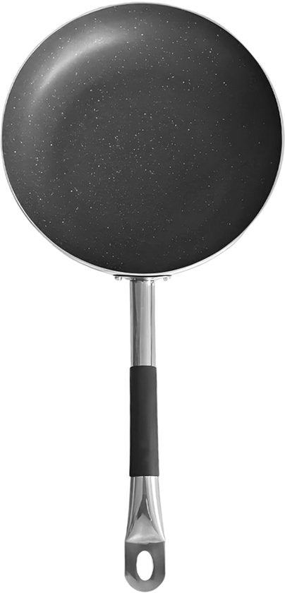 Koekenpan Ø 30 cm - Geschikt voor Inductie & Gas - Luxe Aluminium Bakpan met Ital Stone Anti-aanbaklaag & Graniet look - 100% PFOA, Lood & Nikkelvrij - Krasbestendige Steenlaag met Soft-Grip Steel - Zwart/Grijs
