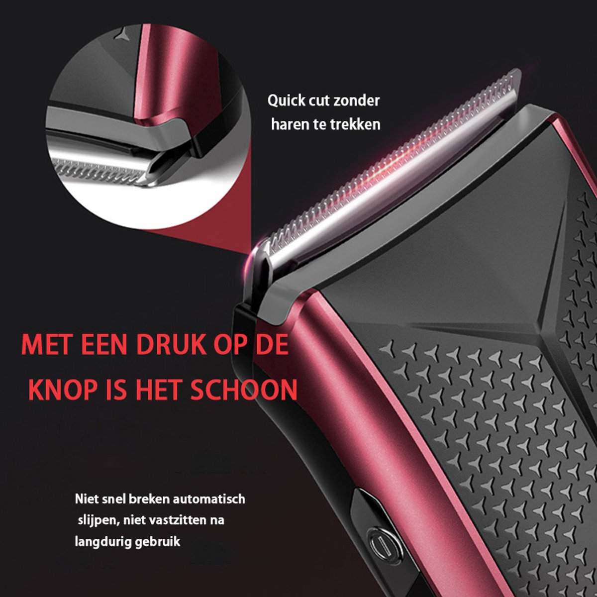 Tondeuse-All-in-One Precisietrimmer, Apparaat voor Gezicht en Hoofd-4 Lengtestanden (2-15 mm)-Waterdicht-Zelfslijpende Mesjes-Draadloos-Batterij Indicatie USB oplaadbare 120 min batterijduur (Rood)