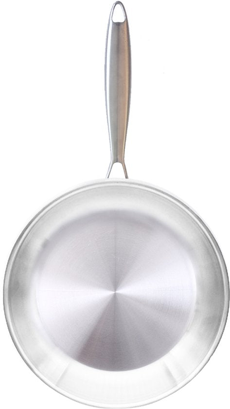 RVS Koekenpan Ø 26 cm - PFAS-vrije Bakpan Zonder Anti-aanbaklaag - Inductie & Ovenbestendig - Ideaal voor Vlees - Vaatwasserbestendig - Zilver