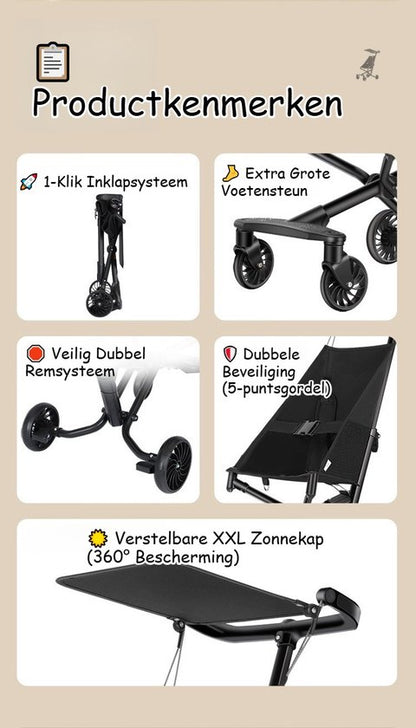 Lichtgewicht Buggy & Reisbuggy - Compact inklapbaar Kinderwagen - Opvouwbaar Wandelwagen - Tot 30kg Draagkracht - Stabiel 4-Wiel Design & Anti-Schok - Ideaal voor Camping & Auto - Oersterk Aluminium Frame - Eenhands Inklapbaar - Zwart
