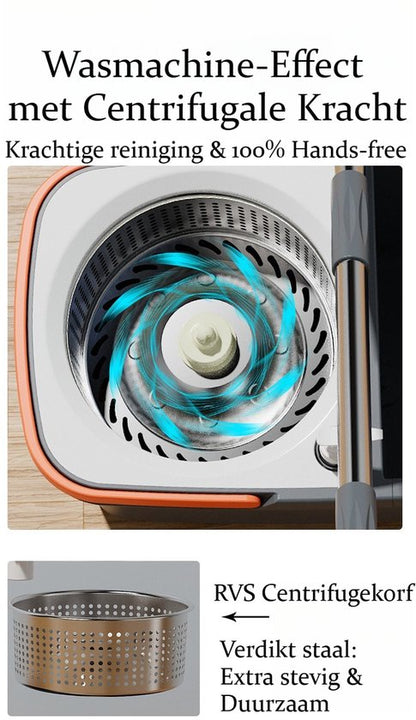 Dweilsysteem met Emmer - Mopsysteem&Mopset - Dweil met schoon en vuil water gescheiden - Roterende Vloerwisser met RVS Centrifuge - Met Zeepdispenser & Wateruitlaat - Incl. 2 Microvezel Pads - Telescopische Steel - Voor Alle Vloeren