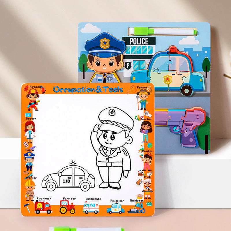 Wooden Career Puzzle - Educational Game Set - 3D Puzzle - 18-piece Wooden Puzzles - Learn Different Professions