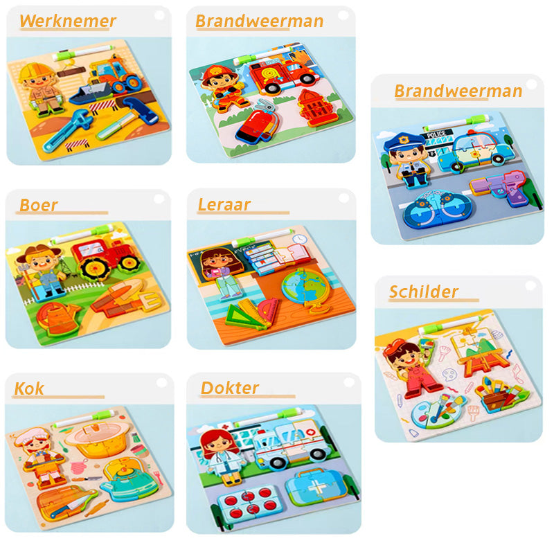 Wooden Career Puzzle - Educational Game Set - 3D Puzzle - 18-piece Wooden Puzzles - Learn Different Professions