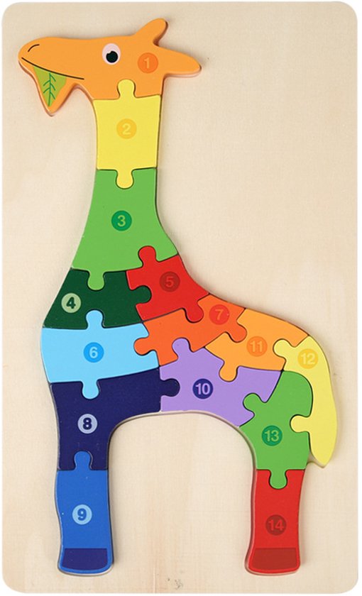 Houten Blokpuzzel-Montessori Speelgoed-3D puzzel-Kinderen-3 Jaar-Gift-Cadeau-14stuks-Hertje, Educatief Spel voor 3 4 5 6 7 Jaar, Cadeau voor Jongens en Meisjes