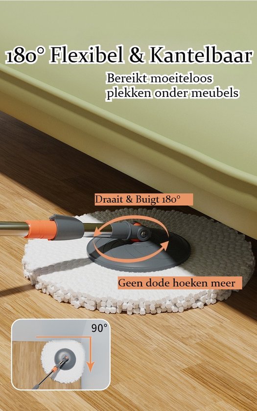 Dweilsysteem met Emmer - Mopsysteem&Mopset - Dweil met schoon en vuil water gescheiden - Roterende Vloerwisser met RVS Centrifuge - Met Zeepdispenser & Wateruitlaat - Incl. 2 Microvezel Pads - Telescopische Steel - Voor Alle Vloeren