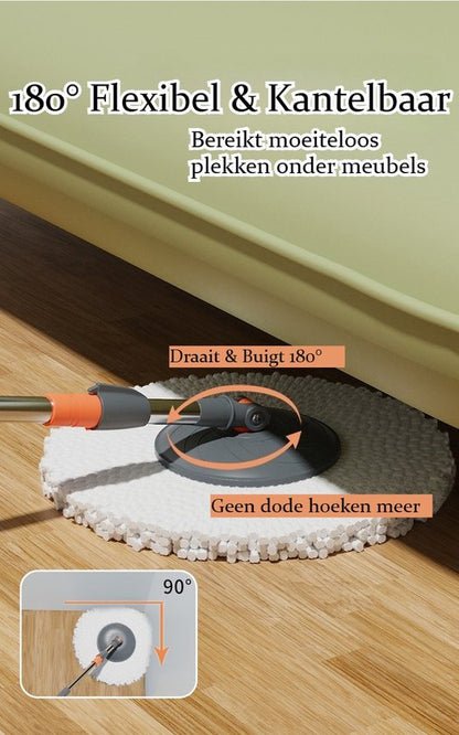 Dweilsysteem met Emmer - Mopsysteem&Mopset - Dweil met schoon en vuil water gescheiden - Roterende Vloerwisser met RVS Centrifuge - Met Zeepdispenser & Wateruitlaat - Incl. 2 Microvezel Pads - Telescopische Steel - Voor Alle Vloeren