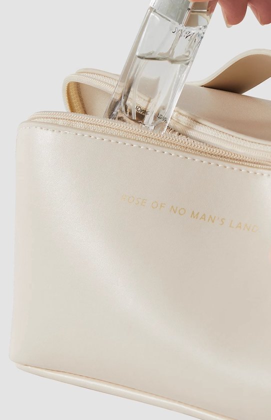 Make-up Tas Dames & Meisjes - Grote Toilettas voor Reizen & Vakantie - Beauty Case met Grote Opening - Cosmetica Organizer met Vakken - Waterafstotend PU Leer - Reis Etui voor Make up & Verzorging - Handige Badkamer Opbergtas - Beige