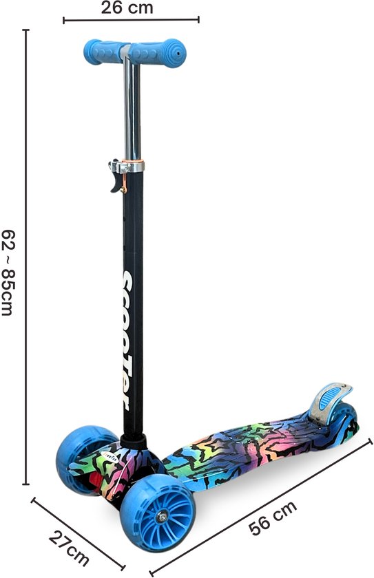 Kinderstep - LED-wielen met flitsende verlichting - max 50kg - leeftijd 3+ - hoogte verstelbaar 61-83 cm (3 standen) Blauw