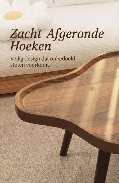 Japandi salontafel- Organische Salontafel (120x60) - Walnoot look - Wolkvorm Koffietafel in Notenhout Kleur - Salontafel zonder scherpe hoeken - Salontafel met dienbladblad - Wabi- Japandi Woonkamer Tafel met Opstaande Rand - Modern & Uniek Design
