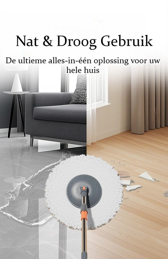 Dweilsysteem met Emmer - Mopsysteem&Mopset - Roterende Vloerwisser met RVS Centrifuge - Met Zeepdispenser & Wateruitlaat - Incl. 2 Microvezel Pads - Telescopische Steel - Voor Alle Vloeren