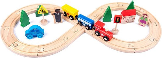 Houten treinset Treinbanen 31-delig – DIY '8'-vorm – meerkleurig – stimuleert de motorische en cognitieve ontwikkeling – Kindercadeaus