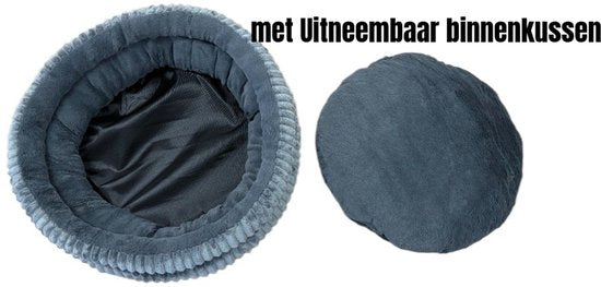 Donut Hondenmand & Kattenmand 65 cm - Fluffy Pluche Huisdierbed met Uitneembaar Kussen - Anti Stress & Kalmerend - Met Anti-slip Bodem - Zacht en Wasbaar in Machine - Ondersteuning voor Nek en Rug - voor Kleine tot Middelgrote Honden & Katten - grijs