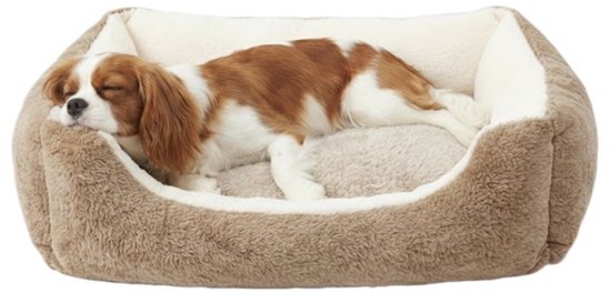 Hondenmand & Kattenmand - 70x50 cm - Met Uitneembaar Kussen - Zachte Dierenmand - Imitatie Konijnenbont - Antislipbodem - Orthopedisch & Wasbaar - Geschikt voor kleine honden en alle katten- Voor Teckel, Franse Bulldog & Maine Coon - Beige/Bruin
