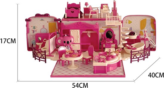 Koala Diary Poppenhuis & Camper Speelset - Uitklapbaar Vakantiehuis Bus met Meubels & Koala Figuur - Mobiel Kinderspeelgoed met Slaapkamer, woonkamer, keuken en toilet - Interactief Rollenspel Speelgoed - Verjaardag Cadeau voor Meisjes 3 Jaar +