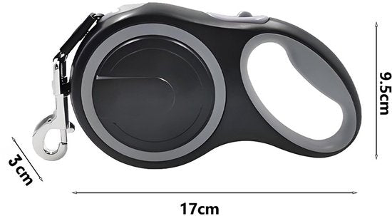Uitschuifbare Hondenriem 3M (Tot 15KG) - Rollijn Hondenriem - Hondenlijn uittrekbaar - Automatische hondenriem - Rollijn - Anti-klit - Ergonomisch Handvat met Remsysteem - RVS Sluiting - Quick Lock Functie - grijs
