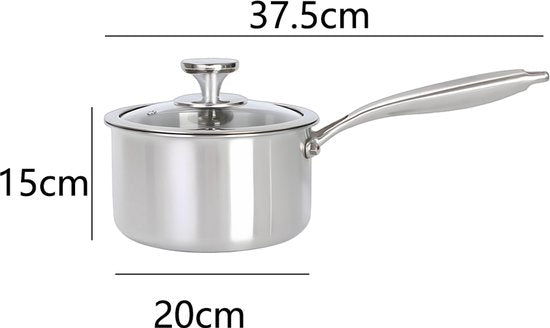 RVS Soeppan met Glazen Deksel - Ø 20 cm - Geschikt voor Inductie, Gas, Elektrisch & Keramisch - 100% PFAS-vrij - Vaatwasserbestendig - Hoogwaardig Roestvrij Staal - Koudgrepen & Sandwichbodem - Snelle Warmteverdeling - voor Soep, Pasta & Groenten