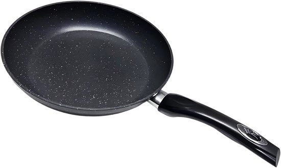 Koekenpan Ø 28 cm - PFAS & PTFE vrij – Robuust Aluminium (Heavy Duty) – Marmerlook – Inductie, Elektrisch, Keramisch & Gas – Diep Model (5.5 cm) met Hoge Rand – Duurzame Anti-aanbaklaag – Graniet Effect Bakpan – Koudgreep – Universele Inductiepan