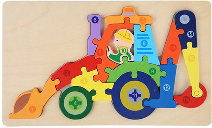Houten Blokpuzzel-Montessori Speelgoed-3D puzzel-Kinderen-3 Jaar-Gift-Cadeau-16stuks-Schoploader, Educatief Spel voor 3 4 5 6 7 Jaar, Cadeau voor Jongens en Meisjes