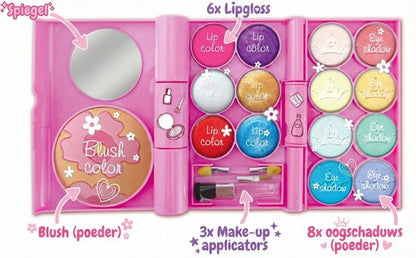 Kinder Make-up Set in Notitieboekje - 19-delig Speelgoed Make-up Palet met Spiegel - Afwasbaar & Parabeenvrij - Veilige Cosmetica met Oogschaduw & Lipgloss - kinder make up koffer - Rollenspel - Cadeau voor Meisjes 5 tot 8 Jaar