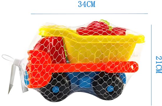 Zandspeelgoed Vrachtwagen Set - 7-delig - Strandspeelgoed met Auto, Gieter, Zandvormpjes & Schepje - Stevig Zandbak Speelgoed voor Kinderen - Complete Strandset - Zandbakspeelgoed - Zandbakken - Buitenspeelgoed - Speelgoed - Multi-color