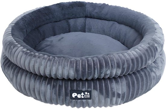 Donut Hondenmand & Kattenmand 65 cm - Fluffy Pluche Huisdierbed met Uitneembaar Kussen - Anti Stress & Kalmerend - Met Anti-slip Bodem - Zacht en Wasbaar in Machine - Ondersteuning voor Nek en Rug - voor Kleine tot Middelgrote Honden & Katten - grijs