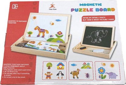 2 in 1 dubbelzijdig magnetisch speelbord – Houten Speelbox voor kinderen – Educatief speelgoed – tekenfilmfiguren