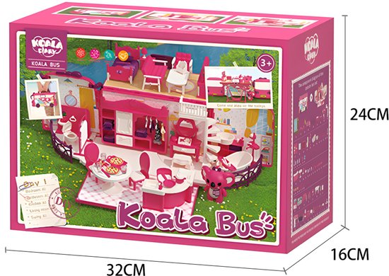 Koala Diary Poppenhuis & Camper Speelset - Uitklapbaar Vakantiehuis Bus met Meubels & Koala Figuur - Mobiel Kinderspeelgoed met Slaapkamer, woonkamer, keuken en toilet - Interactief Rollenspel Speelgoed - Verjaardag Cadeau voor Meisjes 3 Jaar +