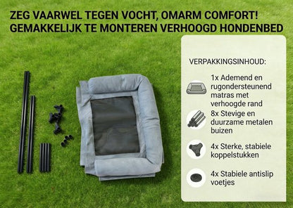 Hondenstretcher - 83x61x17 cm - Verhoogd Hondenbed met Hoofdkussen - Hondenligbed - Ademend Zomerbed - Hondenmand op Poten - Gewrichtsvriendelijk - Hondencampingbed - Tot 30 kg - Grijs