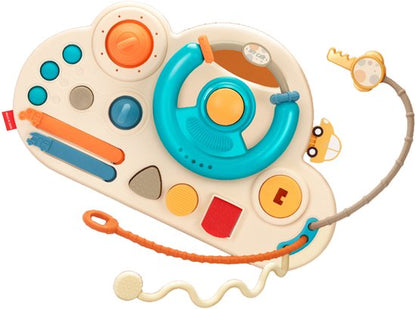 Montessori Baby Speelgoed & Busy Board - Fijne Motoriek Training - Interactief Auto Stuur met Geluid, Sleutels, Bijtring & Trektouw - Educatief Kinderen - Activity centre - Educatief Activiteitenbord - Kraamcadeau - Verjaardag Cadeau - 18 Maand +