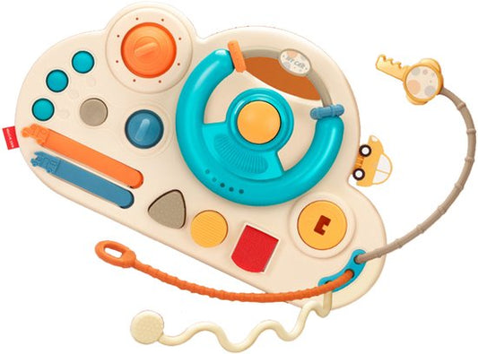 Montessori Baby Speelgoed & Busy Board - Fijne Motoriek Training - Interactief Auto Stuur met Geluid, Sleutels, Bijtring & Trektouw - Educatief Kinderen - Activity centre - Educatief Activiteitenbord - Kraamcadeau - Verjaardag Cadeau - 18 Maand +