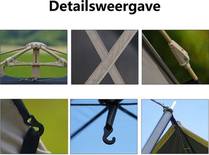 Pop-up Familietent met XXL Zonnescherm - 4-Persoons Koepeltent - Opzetten in 3 Seconden - Inclusief Voorluifel voor Extra Leefruimte - Waterdichte kampeertent - pop up tent voor Kamperen - festival tent + Draagtas - Kaki