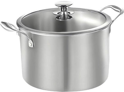 RVS Soeppan met Glazen Deksel - Ø 26 cm - 4.5 Liter - Geschikt voor Inductie & Gas - Hoge Kookpan - Zilver - PFAS-vrij - Grote Roestvrij Stalen Bouillonpan & Stamppotpan - Vaatwasserbestendig