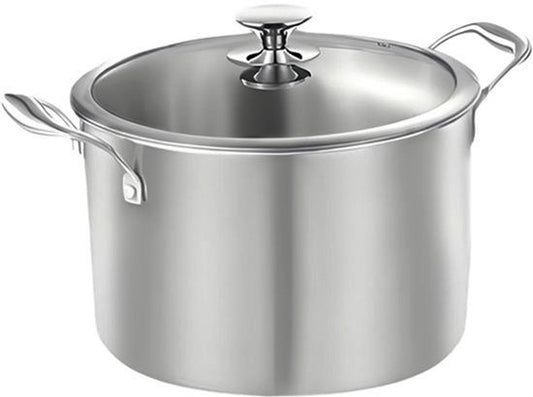 RVS Soeppan met Glazen Deksel - Ø 26 cm - 4.5 Liter - Geschikt voor Inductie & Gas - Hoge Kookpan - Zilver - PFAS-vrij - Grote Roestvrij Stalen Bouillonpan & Stamppotpan - Vaatwasserbestendig