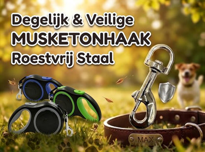 Uitschuifbare Hondenriem 3M (Tot 15KG) - Rollijn Hondenriem - Hondenlijn uittrekbaar - Automatische hondenriem - Rollijn - Anti-klit - Ergonomisch Handvat met Remsysteem - RVS Sluiting - Quick Lock Functie - grijs