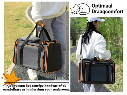 Grote Uitbreidbare Huisdier Reistas - 48x31x80 cm - Draagtas Hond - Draagtas Kat - Kattentas - Draagtas voor Katten & Kleine Honden - Tot 8kg - Opvouwbaar - Ventilerend - Met Bagageband & Schouderband - Met Opbergvakken - Oranje