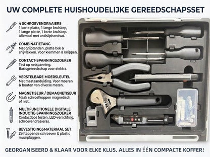 Gevulde Gereedschapskoffer - Accuboormachine Set in Koffer - Complete Gereedschapsset inclusief Handgereedschap en Borenset - 10mm - Type-C Oplaadbaar - Inclusief Schroevendraaiers, Tang en Accessoires - wit
