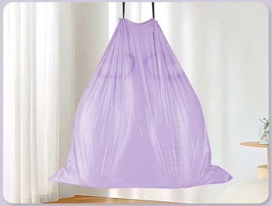 Paarse Vuilniszakken met Trekkoord - 45 Liter 100 Stuks - 65 x 60 cm - Extra Dikke Sterk HDPE Afvalzakken - Scheurvast & Lekvrij - Luxe Design - Voor Keuken & Kantoor - Ondoorzichtig & Discreet - Ideaal voor Restafval en Plastic